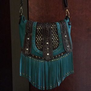 Turquoise Western fringe purse